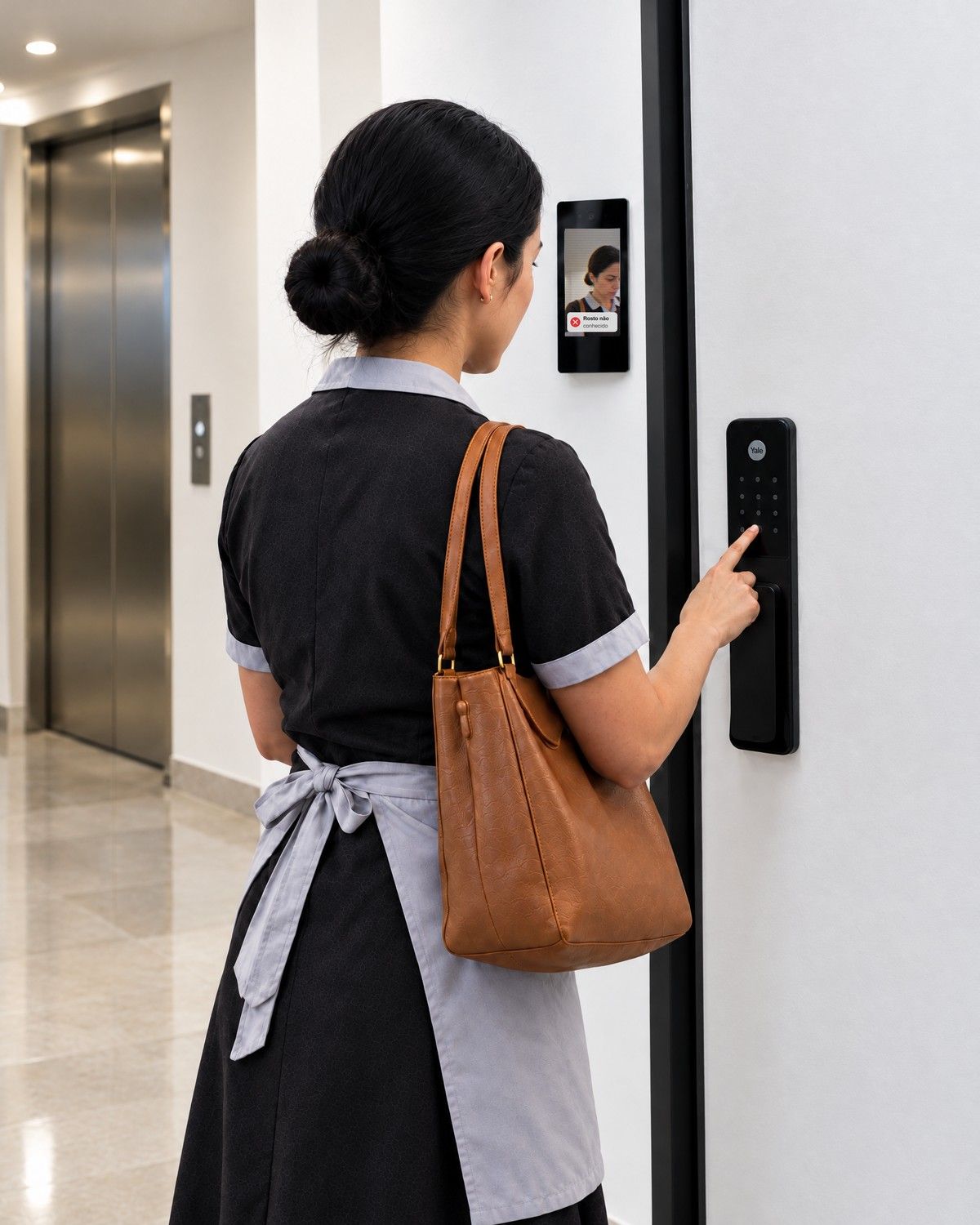 Cozinheira liberada pela porta de serviço com reconhecimento facial